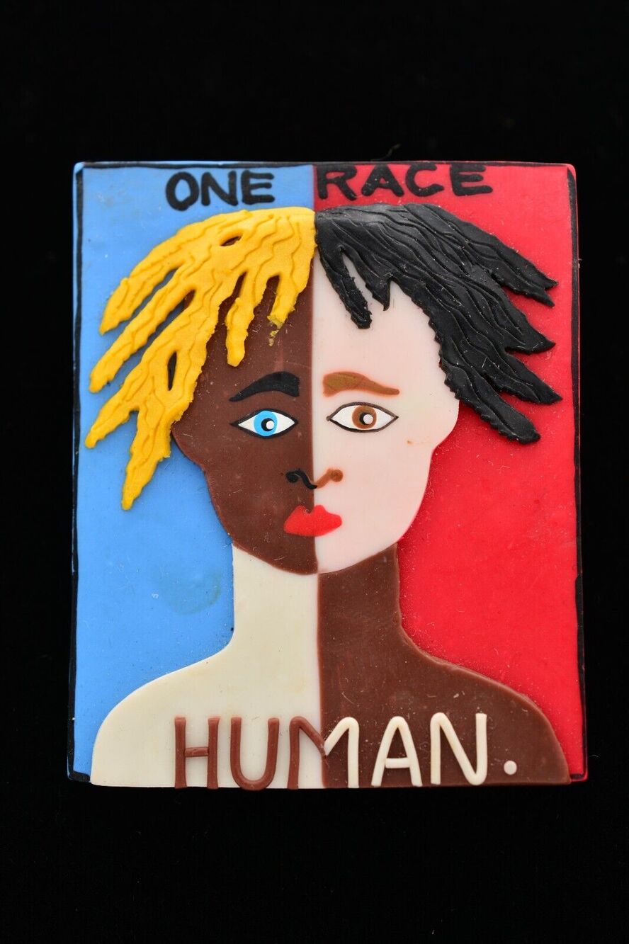 Vintage One Race Pin Brooch Human Black White Handcrafted Abstract 1990s BinF